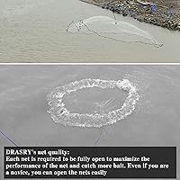 Vista 2 de Drasry Red de Lanzamiento para Pesca de Agua Salada con Malla de 3/8 y 1/4 con Plomada Gris de Servicio Pesado Monofilamento Americano Red