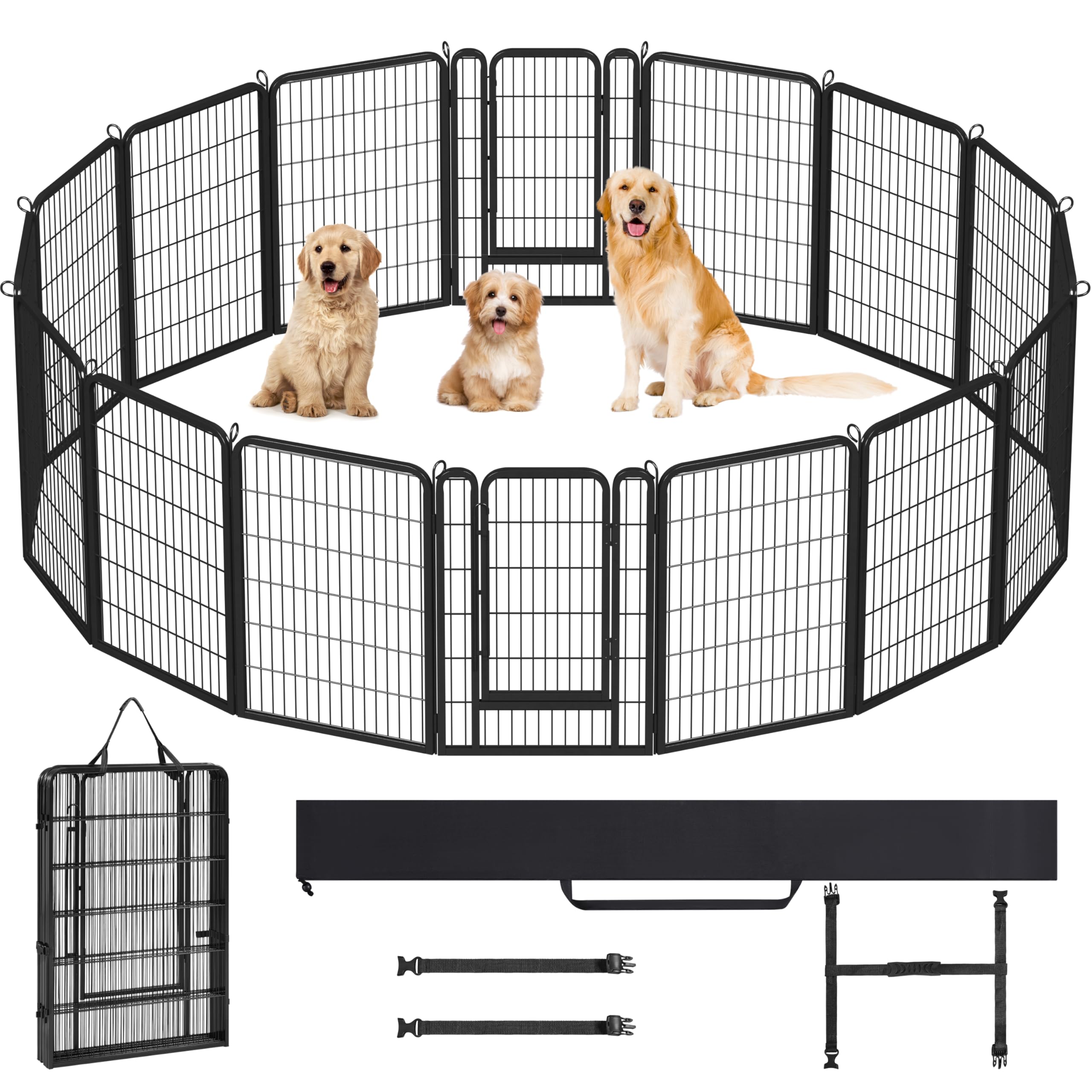 Yaheetech Recinto per Cani 16 Pannelli 68 x 100 cm in Metallo Trasportabile Giardino Conigli Cuccioli Recinzione Rete Animali Domestici Nero