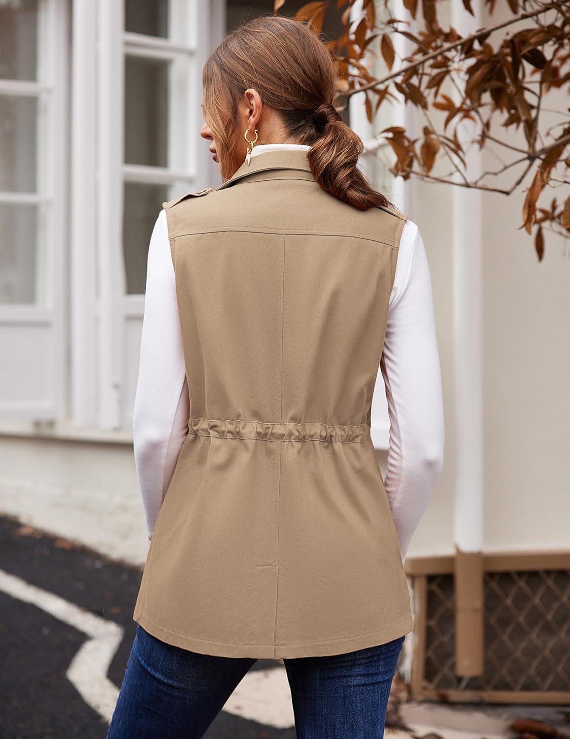 Beyove Womens Lightweight Sleeveless Military Anorak Cargo Vest No Hood - Image 5