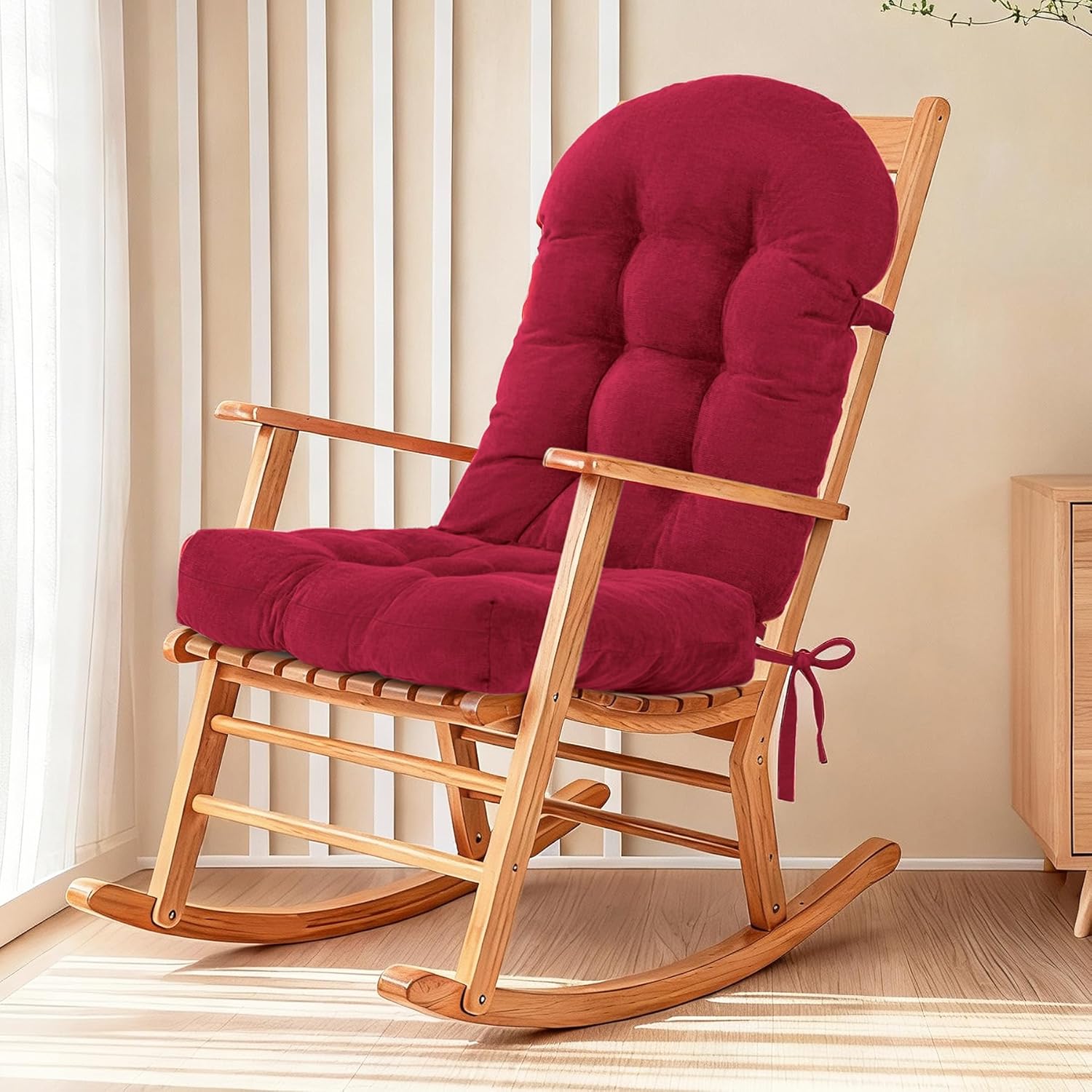 Indoor Adirondack Chair Cushion with Non-Slip Bottom Strap, Comfortable Seat Pad for Indoor Rocking Chairs and Adirondack Furniture (Red)