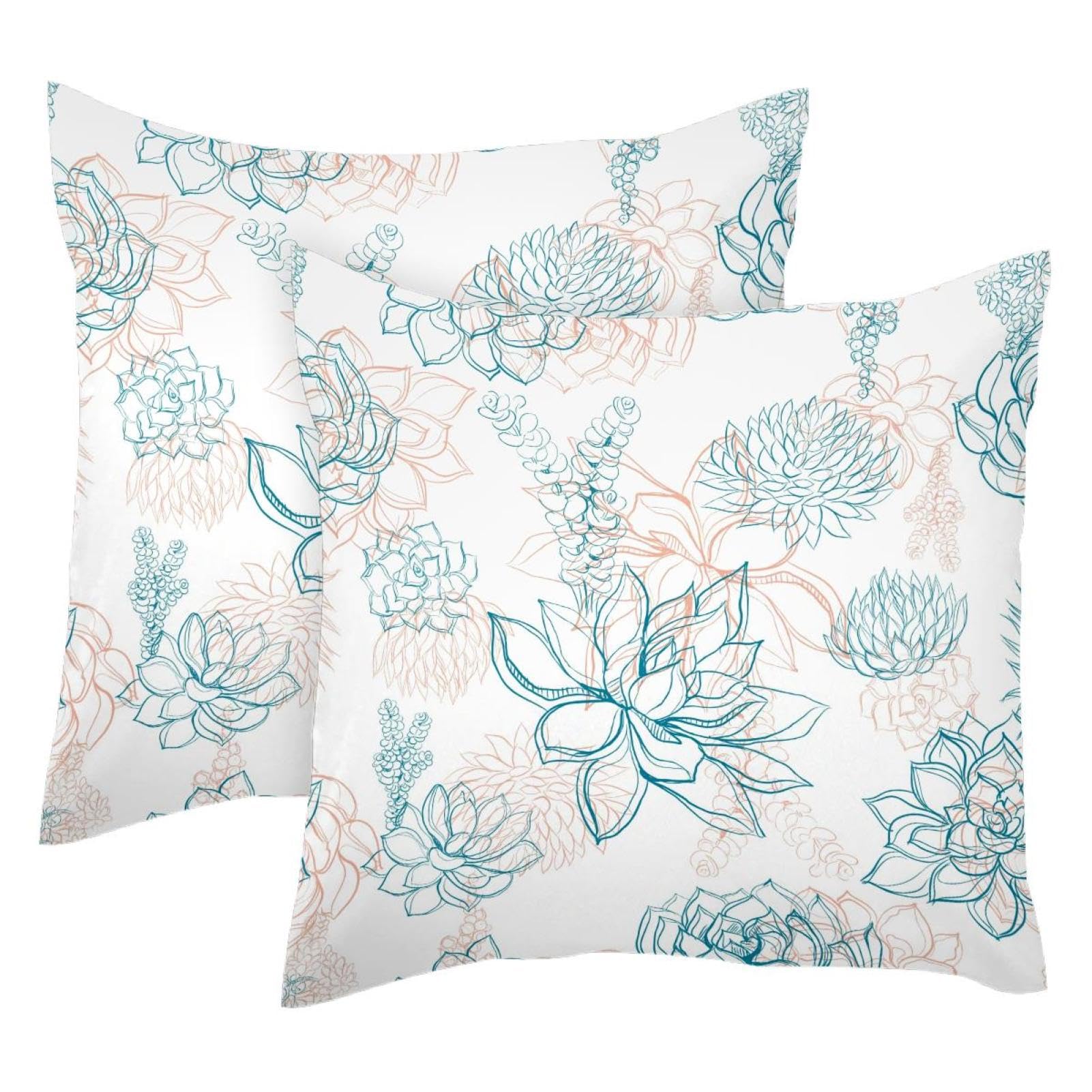 Housses de coussin motif lotus 45x45 cm | Lot de 2 taies carrées décoratives