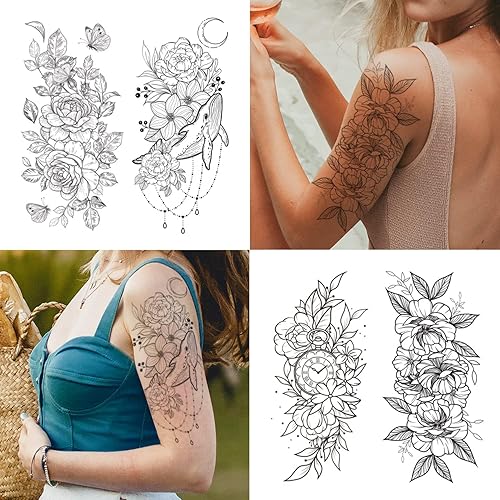 Miniatura 10 de Cerlaza Tatuajes de mariposa 3D temporales realistas para mujeres adultas, 79 hojas de tatuajes temprarios de acuarela para mujeres, calcomanías