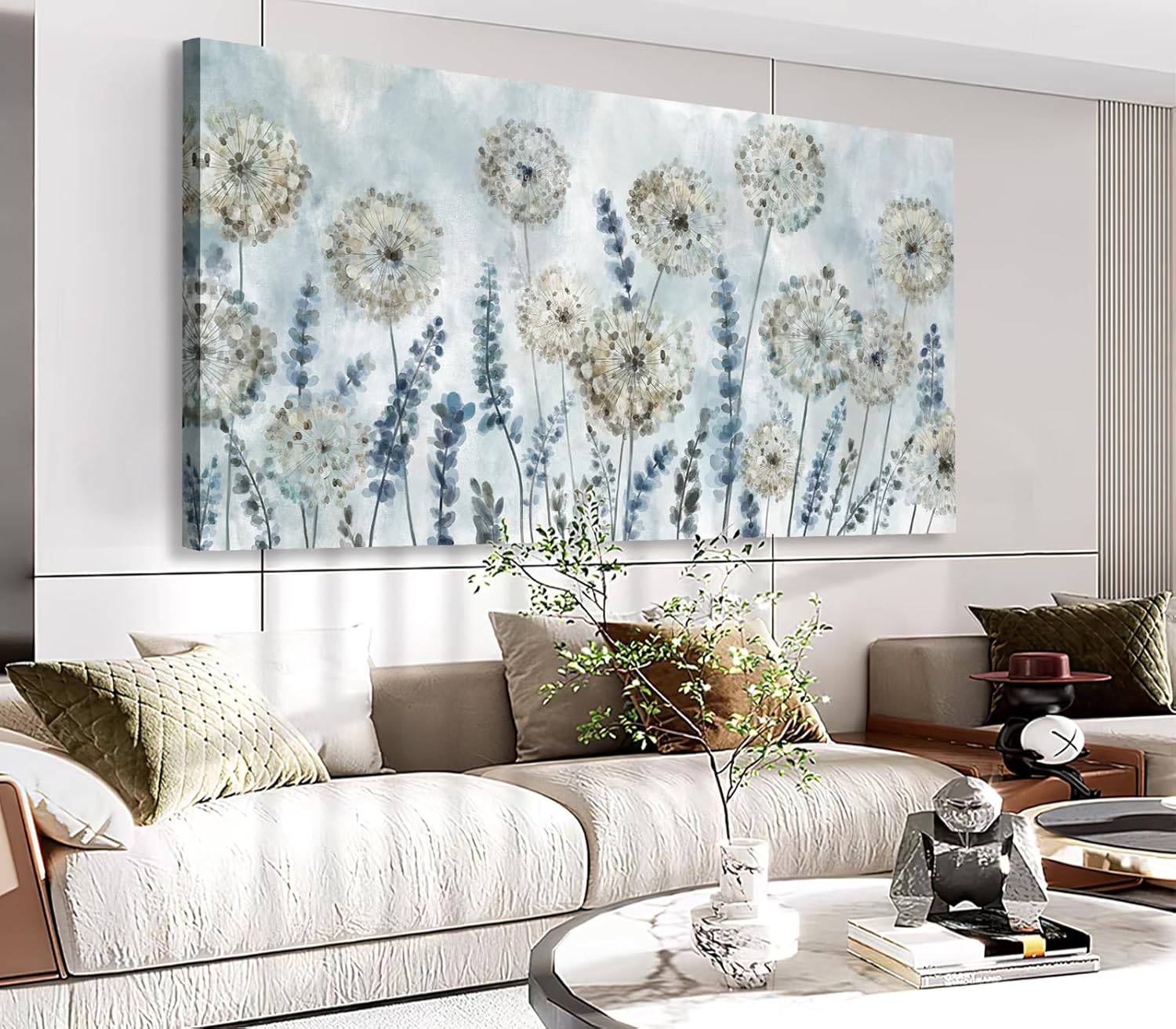 VEAEE Farmhouse Canvas Wall Art - Flowers Dandelion Wall Pictures,Living Room Decor,Nature Artwork Prints Abstract Grass Paintings for Bedroom Home Office Decoration 20"x40"