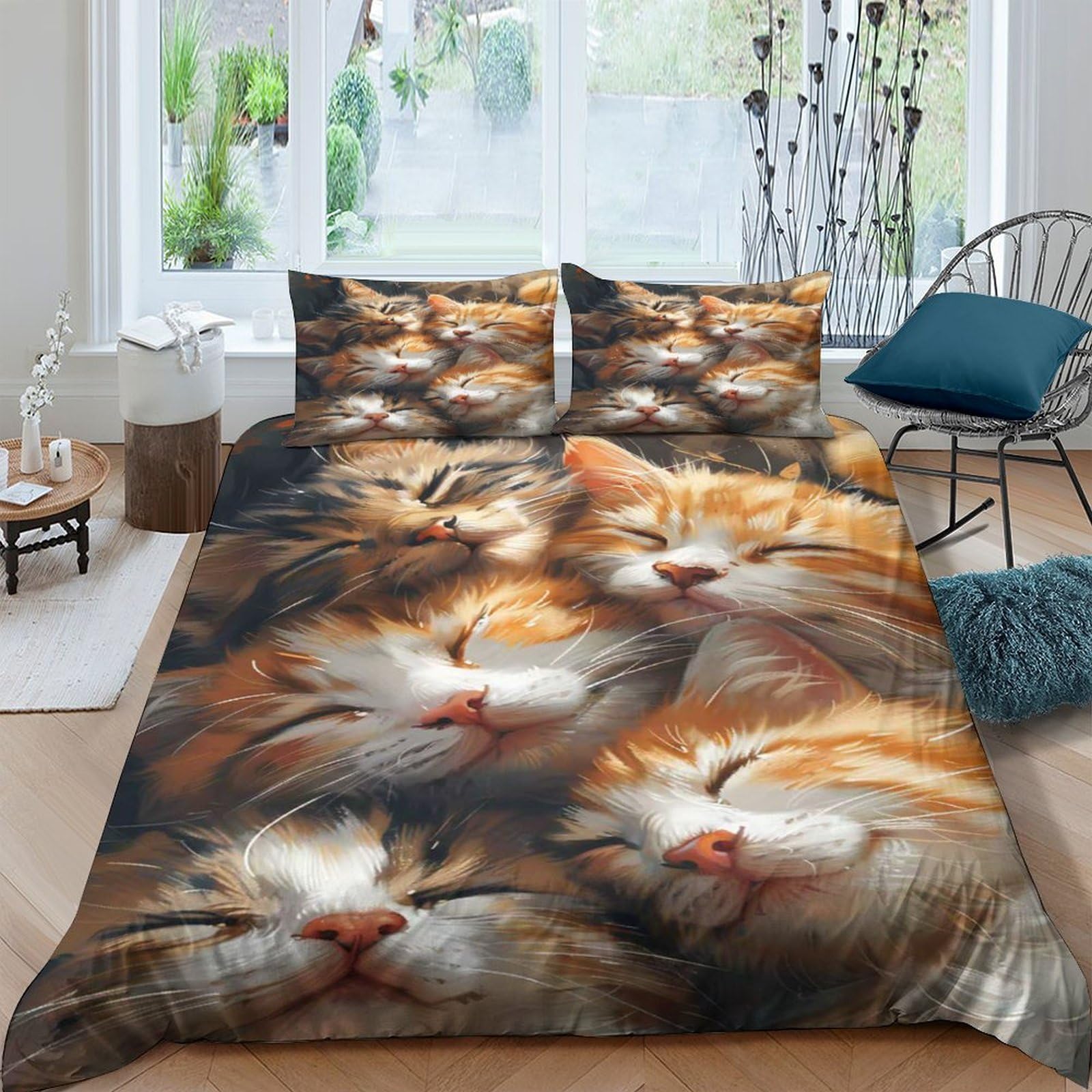 Ctjqhvkz Style-5 3D Printed Cat Dream Fitted Sheet Microfiber Soft Bedroom Decor Orange Tabby Bed Cover Dustproof Easy Care Single（135X200cm）