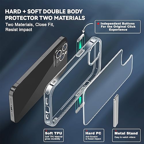 Miniatura 5 de CEDO Funda con función atril para iPhone 15 Pro Max, funda de teléfono con soporte de metal integrado en modo de 3 vías, parachoques a prueba de