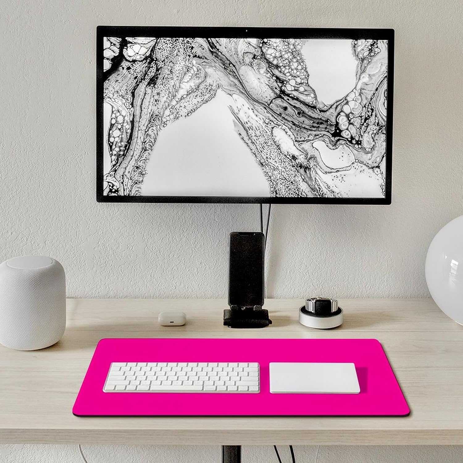 Desk Mat Large Mouse Pads with Stitched Edge, Modern Solid Color Hot Pink Desk Pad Gaming Writing Mat for Computer Keyboard & Office Desktop 16" x 30"