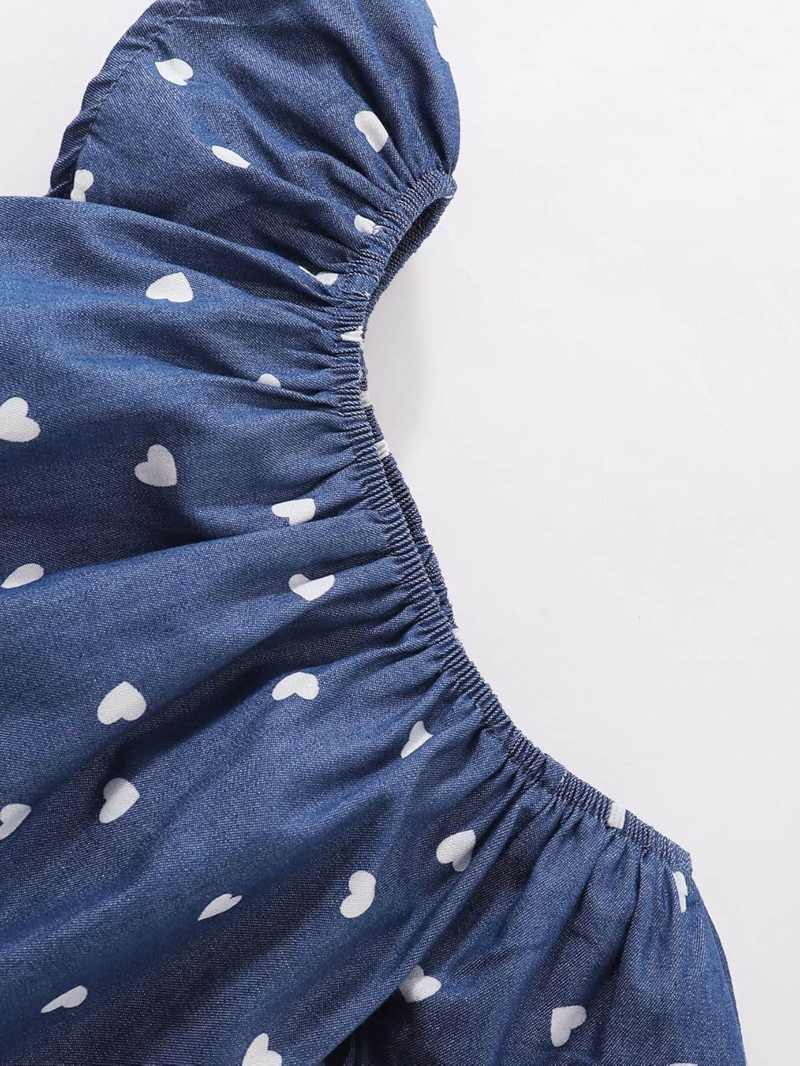 Baby Girl Summer Clothes Outfits Flutter Sleeve Denim Heart Romper One Piece Jumpsuit Bodysuit - Image 3