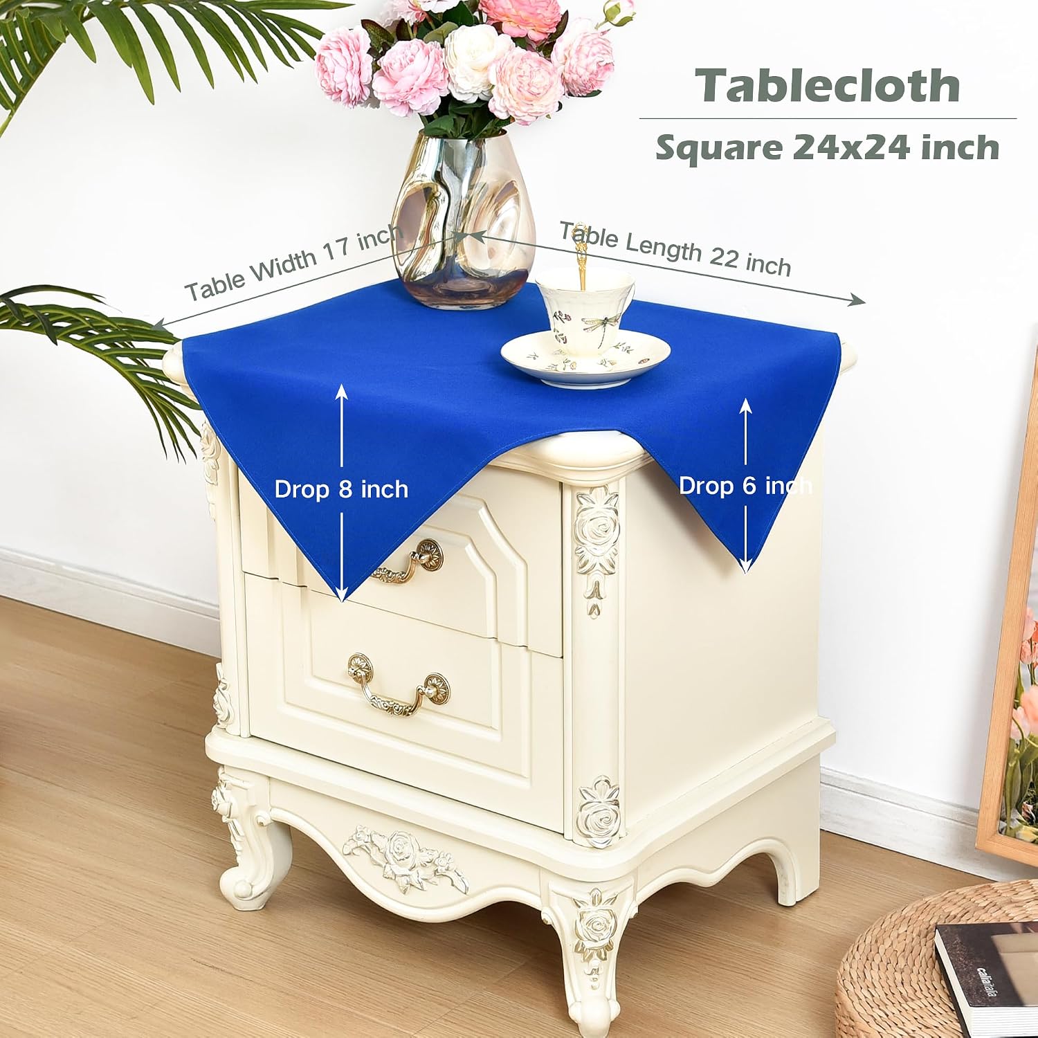 eeivs 2 Pack Small Square Tablecloth Royal Blue Table Cloth 24x24 Inch image 2