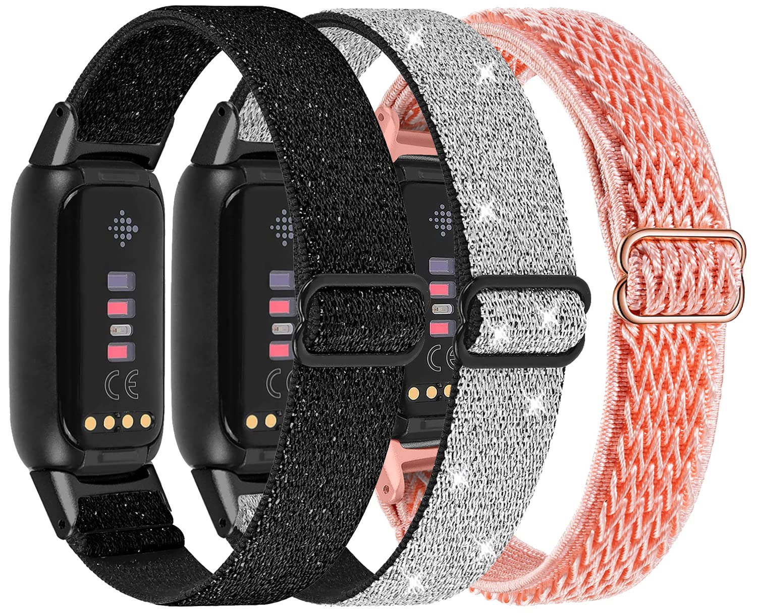 Nigaee 3 Pack Adjustable Elastic Bands Compatible with Fitbit Luxe, Nylon Stretchy Sport Bands, Replacement Soft Breathable Fabric Wristband for Fitbit Luxe Fitness and Wellness Tracker Women Men 301 — image 1