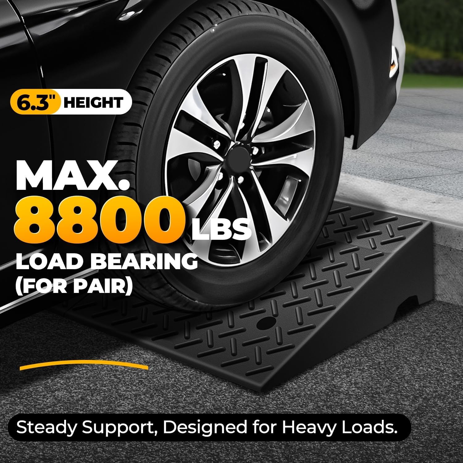 Auto Dynasty Rubber Curb Ramps, 6.3" Lift Height Curbside Driveway Ramp, 4410 LBS/2T Capacity Sidewalk Curb Ramp for Cars Trucks Bikes Motorcycles Wheelchairs, 2 Pack