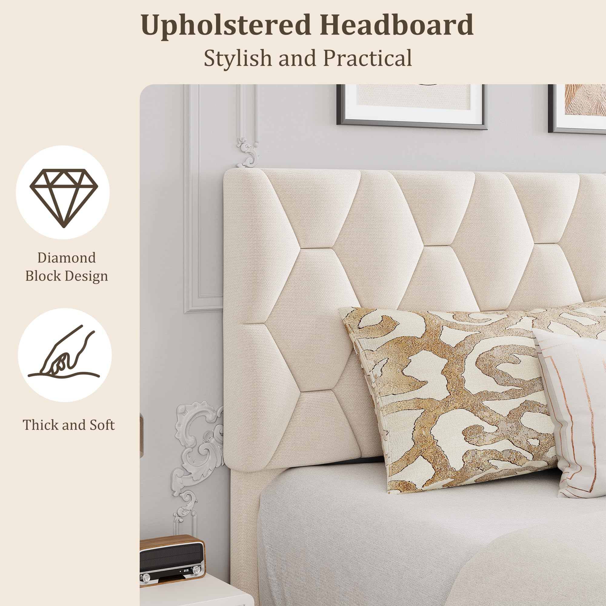 GarveeHome Cal King Bed Frame with Adjustable Headboard, Modern Linen Upholstere — product photo