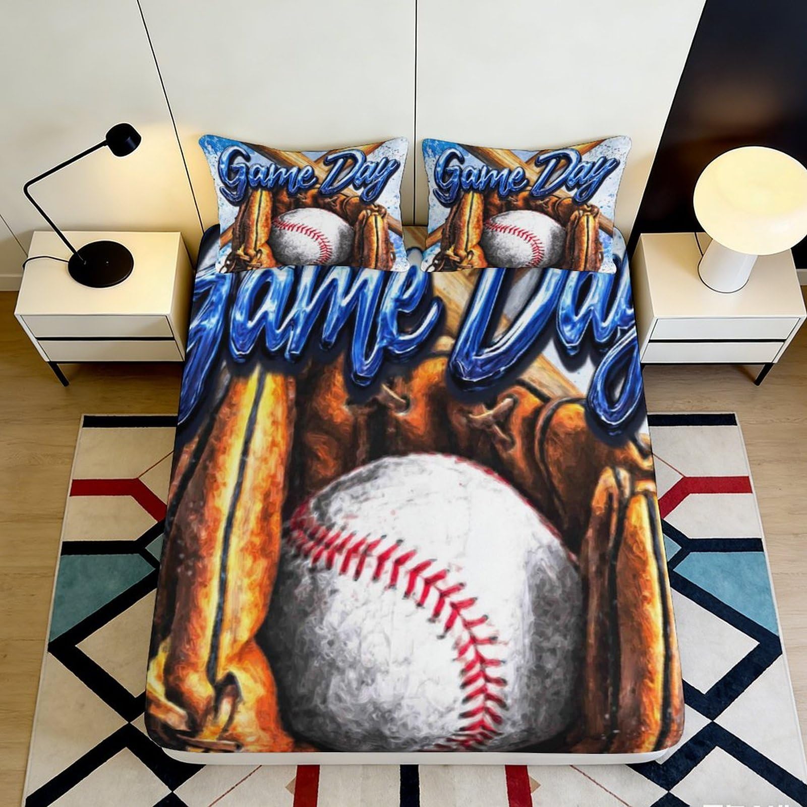 3D Printed Baseball Fitted Sheet Microfiber Deep Pocket Full Wrap Bedding for Adults Baseball Mattress Fitted Cover Washable 90x200x25cm 90x200x25cm