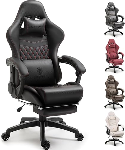 Dowinx Silla de juegos grande y alta, silla ergonómica para juegos de PC con reposapiés y masaje, silla reclinable de computadora estilo carreras