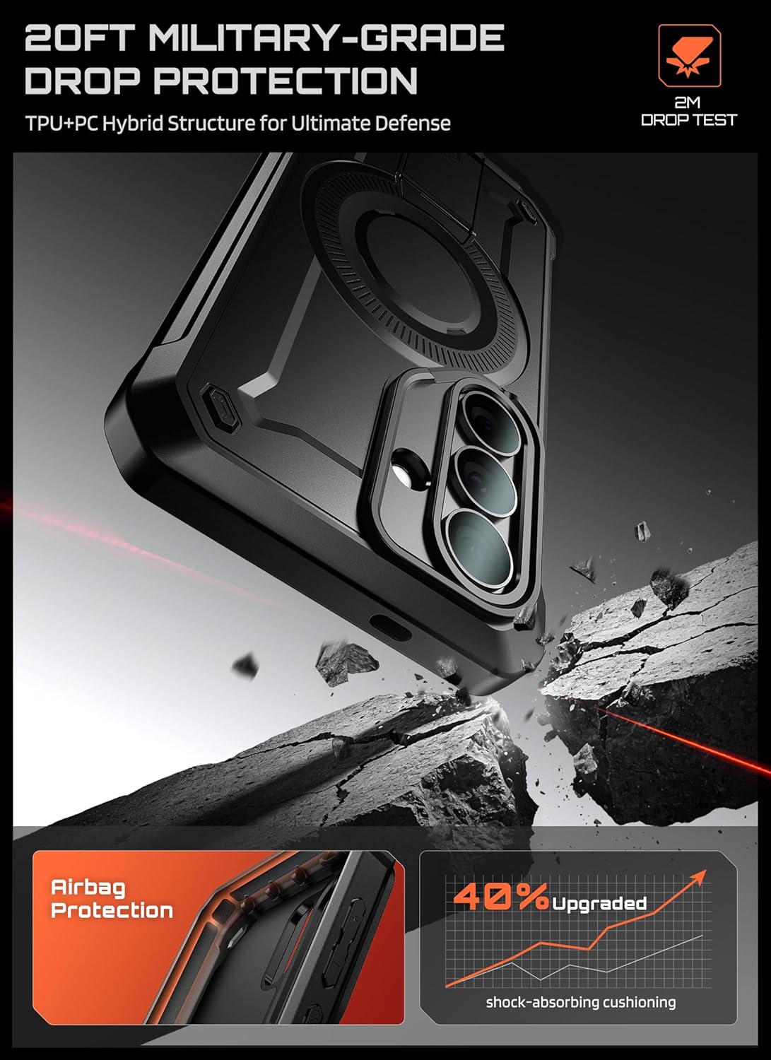 SUPCASE for Samsung Galaxy S26 Case with Stand (UB Pro Mag), [2 Front Frames] [Compatible with MagSafe] [Built-in Screen Protector & Belt-Clip] Protective Phone Case for Galaxy S26 6.3 Inch, Black