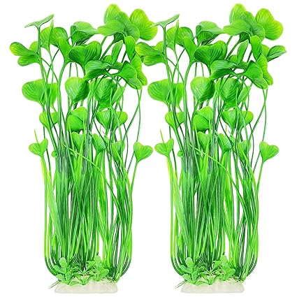 Jongdari Large Aquarium Plants, 2 Pcs Artificial Plastic Fish Tank Plants Decoration Ornament(15.75 Inches high)