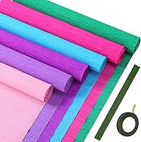 Vista 20 de Gersoniel 57 piezas de papel crepé de flores de bricolaje, 6 rollos de hojas de papel de crepé de 1.58 onzas, 50 piezas de alambre de hierro floral