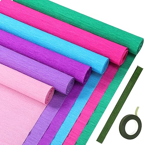 Vista 20 de Gersoniel Juego de 57 piezas de papel crepé de flores para bricolaje, 6 rollos de hojas de papel crepé de 1.58 onzas, 50 piezas de alambre de hierro
