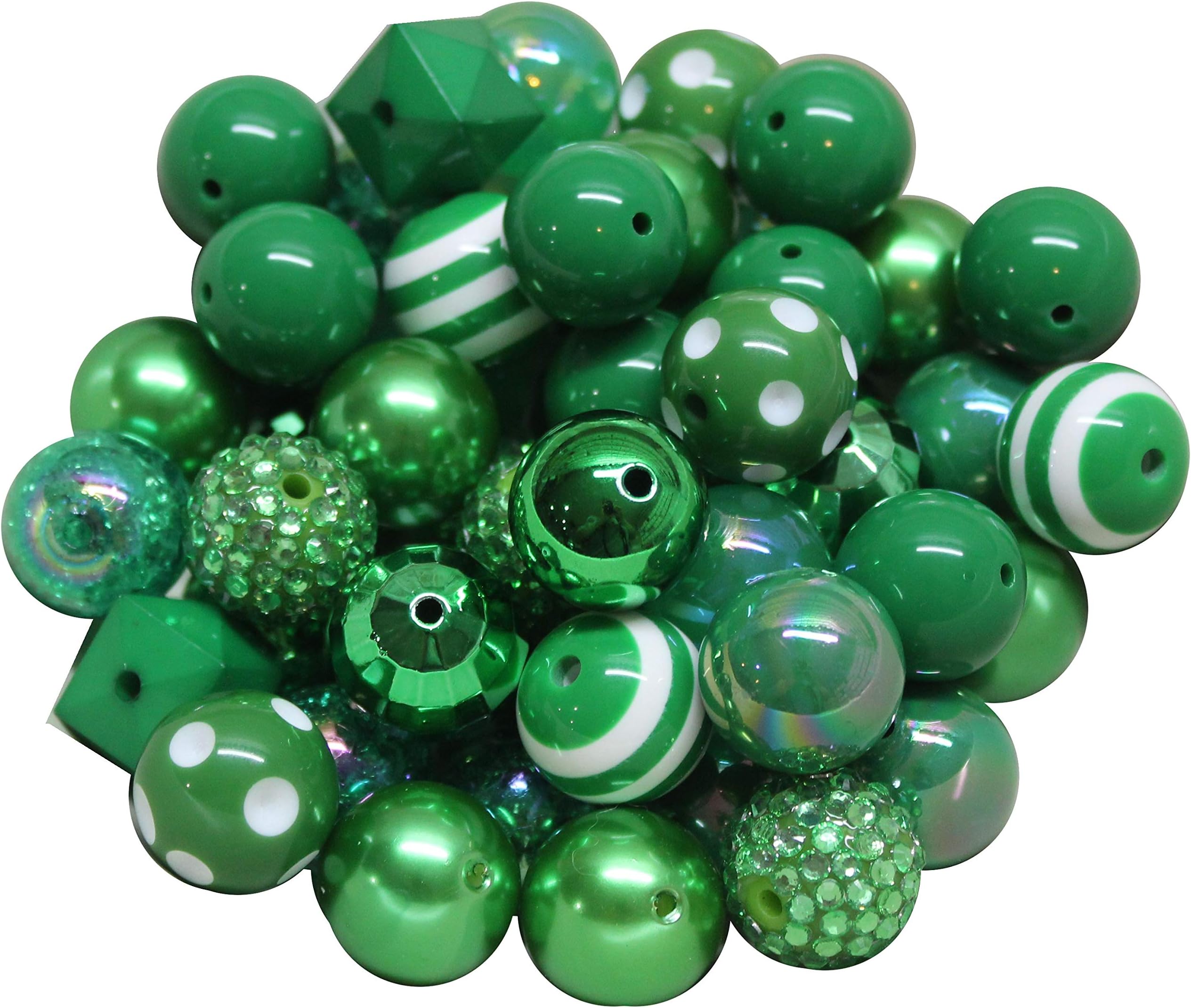 20mm Bulk Mix of 52 Emerald, Christmas Green Chunky Bubblegum Beads 11 Styles Acrylic Gumball Loose Beads Lot