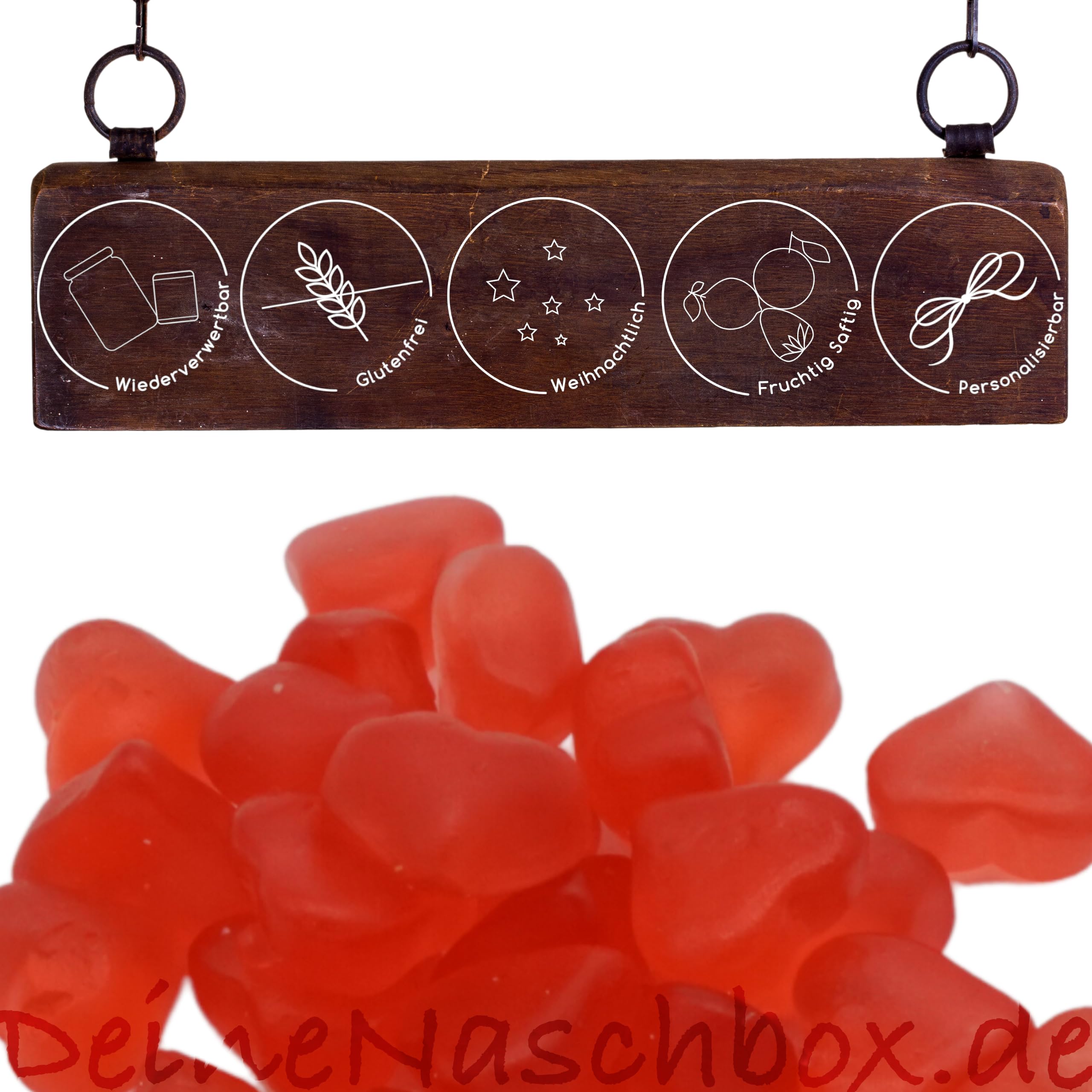 Deine Naschbox | Fruchtgummi Glühweinherzen | 3kg Mega Pot | XXL Großpackung für die Candybar & als Geschenk - Aromatisch - Weihnachtlich