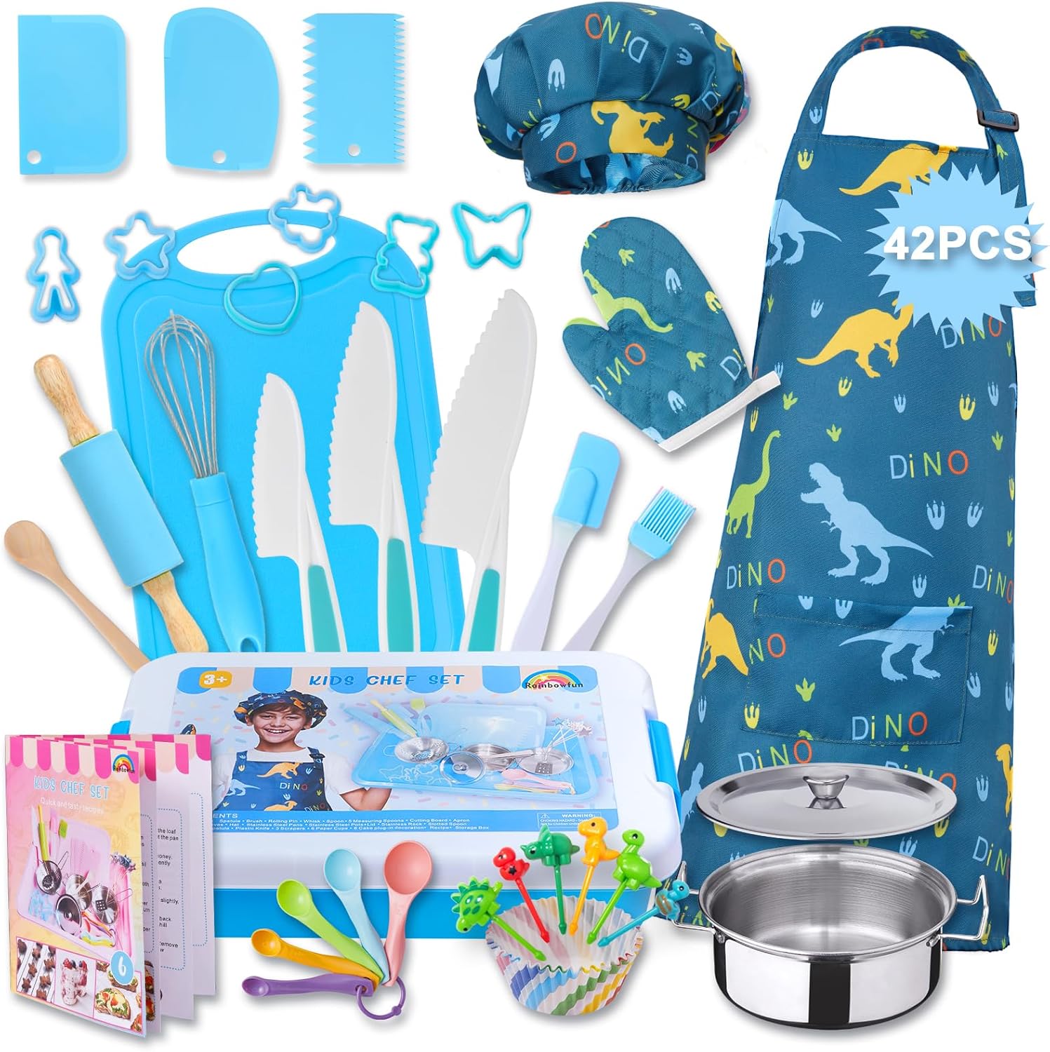 42-Piece Kids Cooking Set with Real Knife, Apron & Chef Hat 42-Piece Kids Cooking Set with Real Knife, Apron & Chef Hat