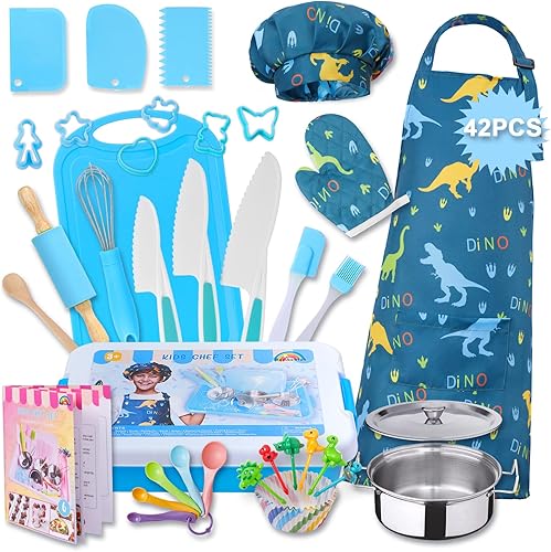 Miniatura 25 de Herramientas de cocina de 29 piezas, juegos de cocina para niños, juego de cuchillos reales para cocina real, juguetes Montessori para mayores de 3