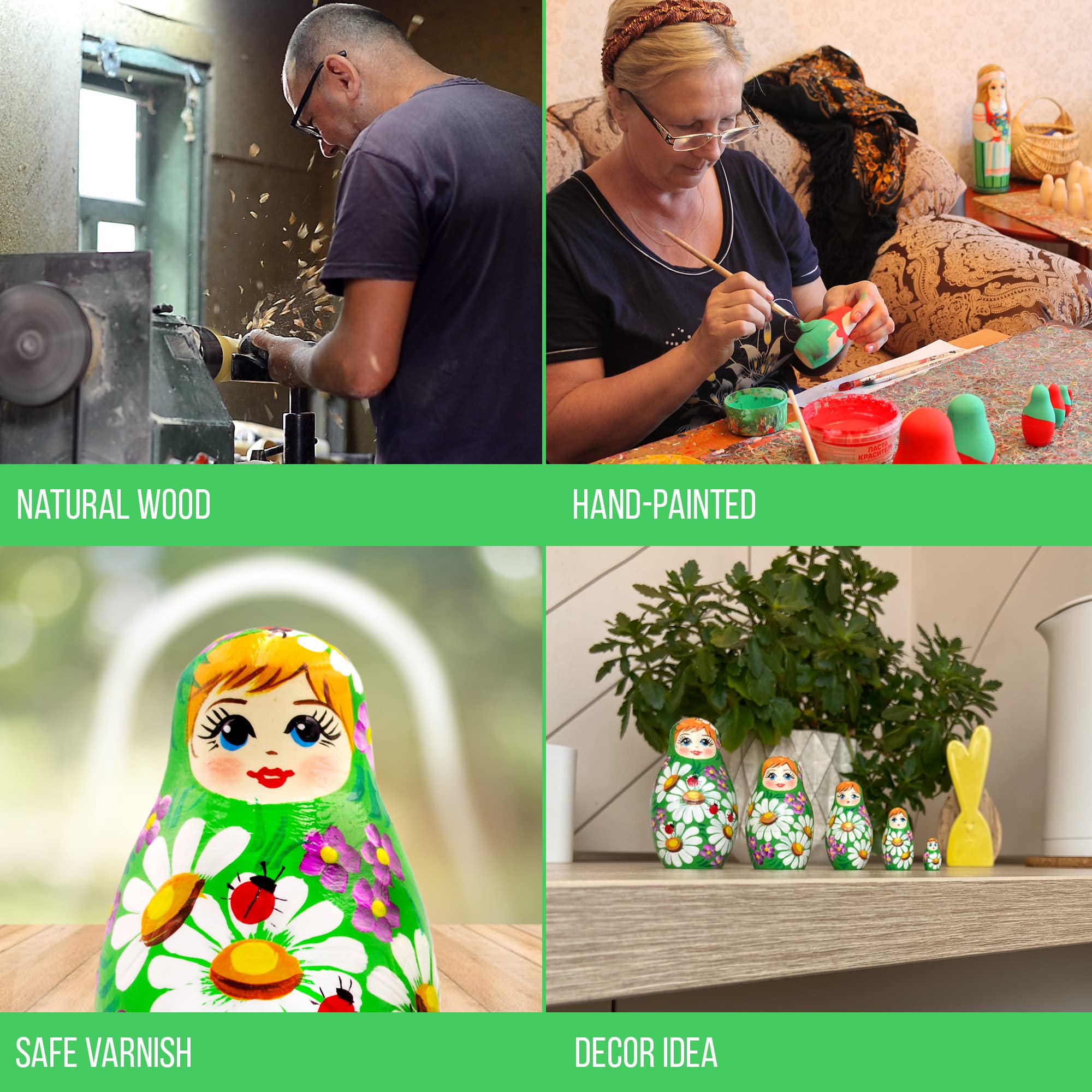 Set De 5 Muñecas Rusas Matrioskas De Madera Pintadas A Mano – Decoración Compacta Para Hogar Y Viajes