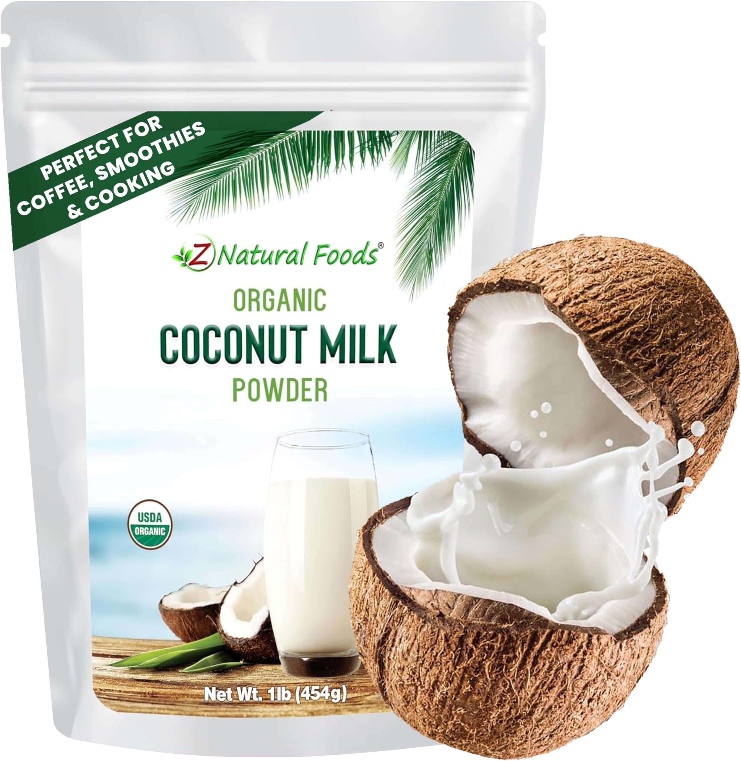 Z Natural Foods Organic Coconut Milk Powder - All-Natural Vegan Dairy-Free Alternative with MCTs - Unsweetened Coconut Creamer for Coffee & Smoothies - Gluten-Free, Non-GMO, 1 lb