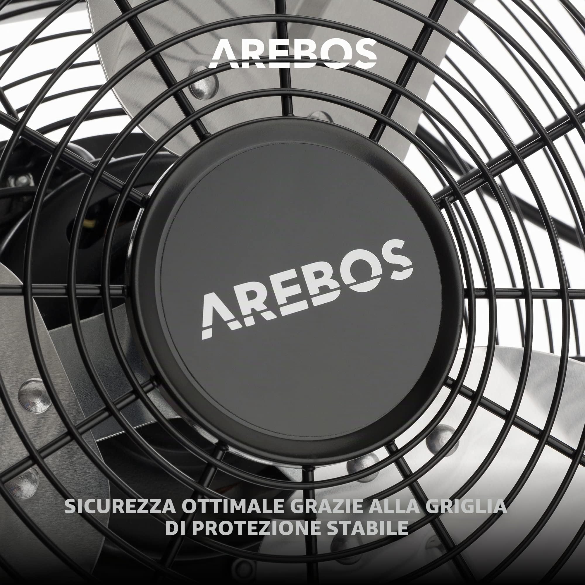 AREBOS Ventilatore da pavimento Ø50 cm | Ventilatore | 3 velocità | Elevata portata d'aria | Angolo di inclinazione regolabile a 100° | Nero