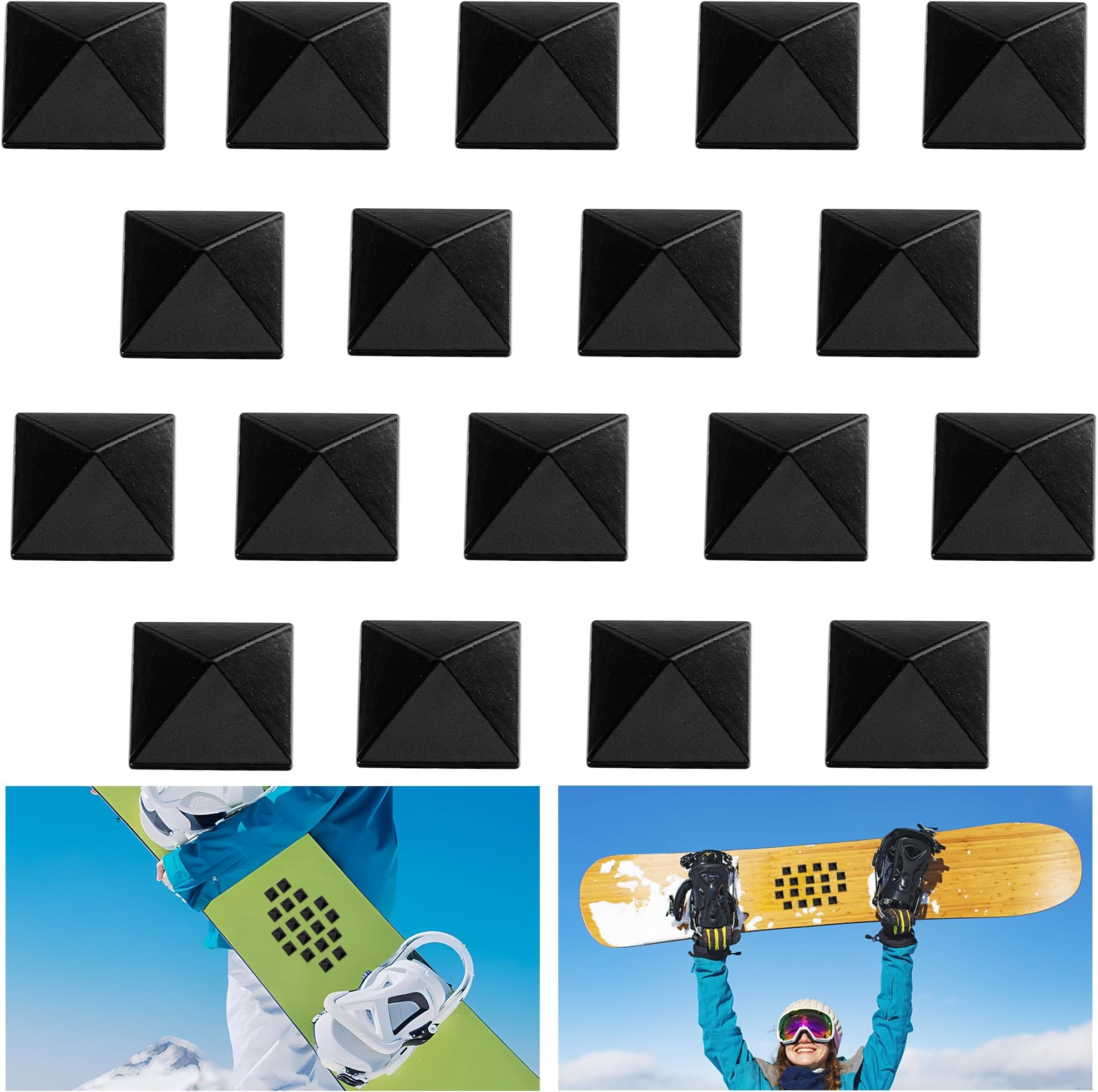 18 Pcs Snowboard Stomp Pads- Pyramid Studs Snowboard Grip Stomp Pad- Anti-Slip Ski Snowboard Stomp Pad Mat, Provides Extra Grip for Snowboarding