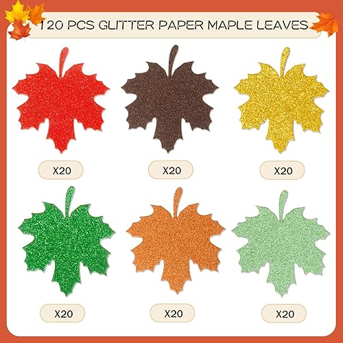 Miniatura 2 de 120 piezas de hojas de arce otoñales con purpurina, hojas de arce, hojas de arce, decoración de tablero de anuncios de una sola cara con purpurina