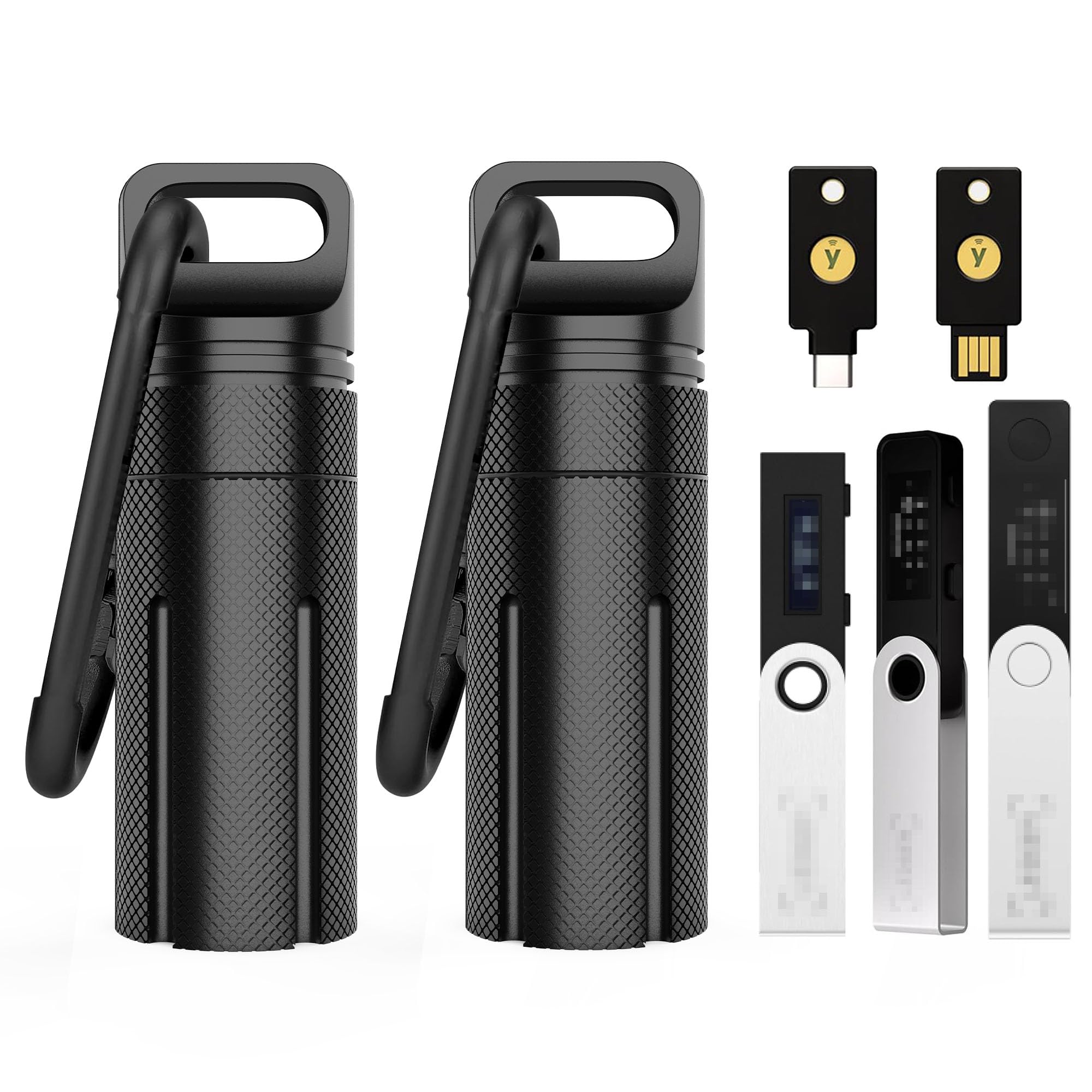 Aluminum Alloy Carrying Case Compatible with Ledger Nano X/S Plus YubiKey USB 5 5C NFC Nano, Waterproof & Shockproof USB Drive Device Storage, Secure Case for Cryptocurrency Cold Wallet (Black-2Pack)