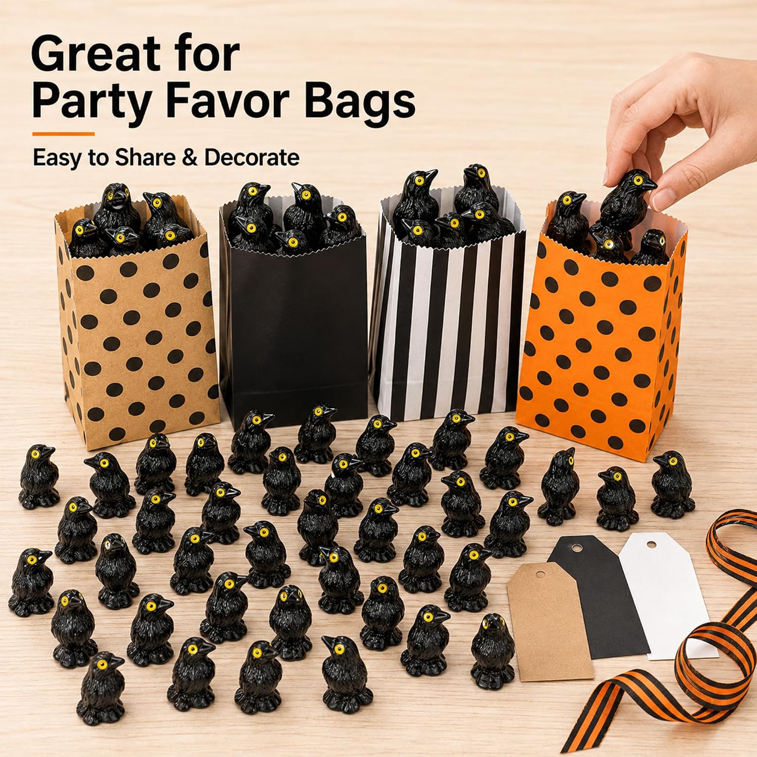 80 Pcs Mini Resin Crow Trinkets with Storage Box, Small Black Raven Figurines for Halloween Decor, Bulk Ornaments for Terrarium & Fairy Garden Micro Landscape