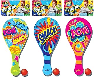 Kool N' Fun Plastic Paddle Ball w/ String Attached (1 Paddle) by JARU. Classic Retro Toys for Kids & Adults, Boy & Girl. Indoor Game and Outdoor Set Toys. Party Favors Birthday Easter Prizes 1994-1