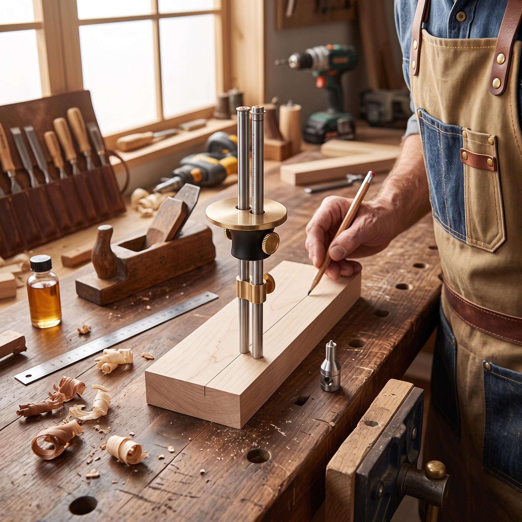 ViaGasaFamido Adjustable Marking Gauge for Woodworking, Double Shaft Carpenter Scriber Tool, High Precision Woodworking Gauge with Pure Copper and Aluminum Alloy, Includes Removal Kit — Amazon image 4
