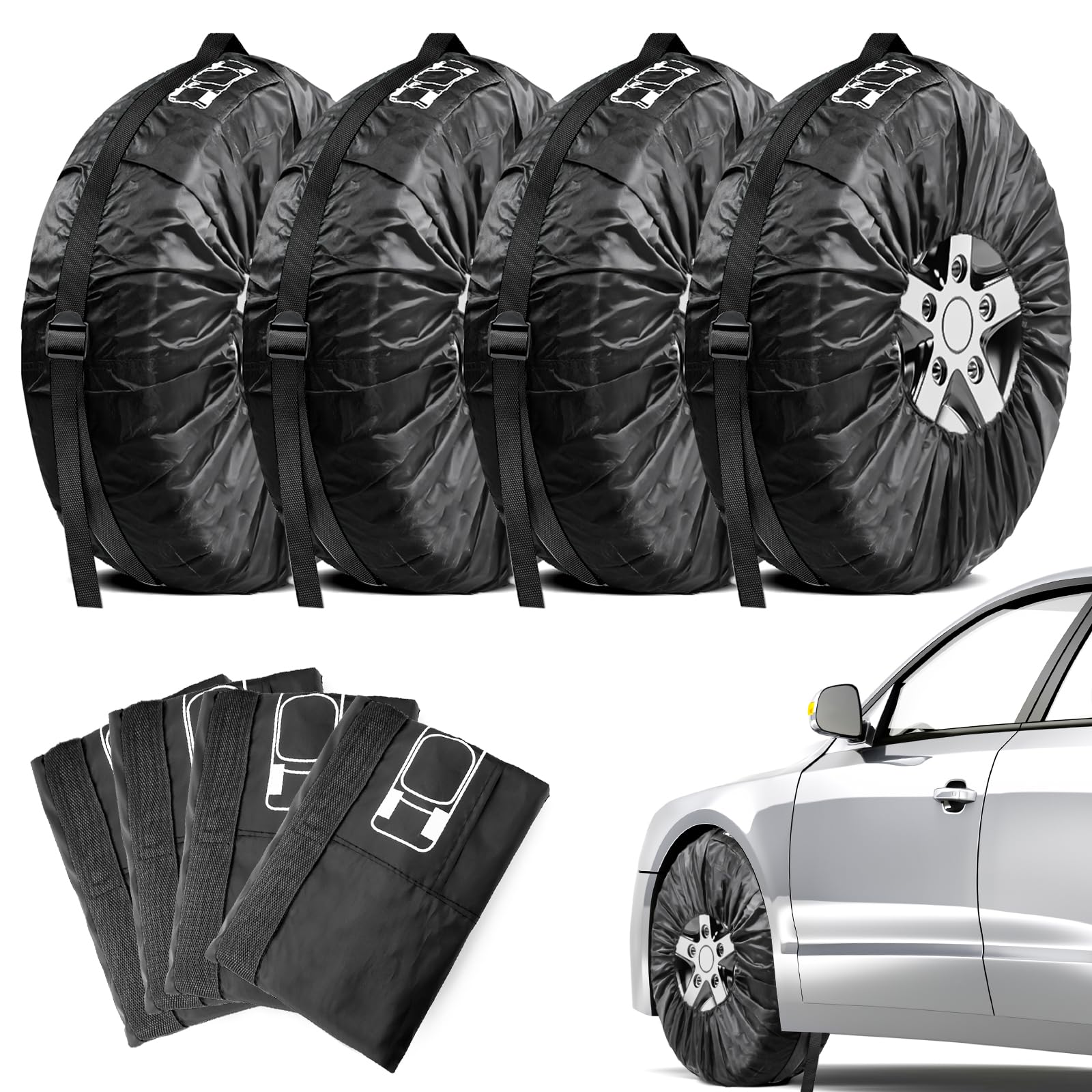 VAIAV Reifentasche 4 Stück18-22 Zoll Reifenabdeckung Reifentaschen Set Reifentüten Reifenschutzhülle für Sauberer Transport und Lagerung (Schwarz 18-22 Zoll)