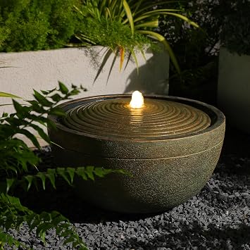Tankana Garden Water Fountain Outdoor Bubbler Large Water Feature Outdoor Fountains with Pebbles Waterfall Fountains for Patio Deck Yard Home Decor Gold, 20 "L X 20" W X 11.5" H