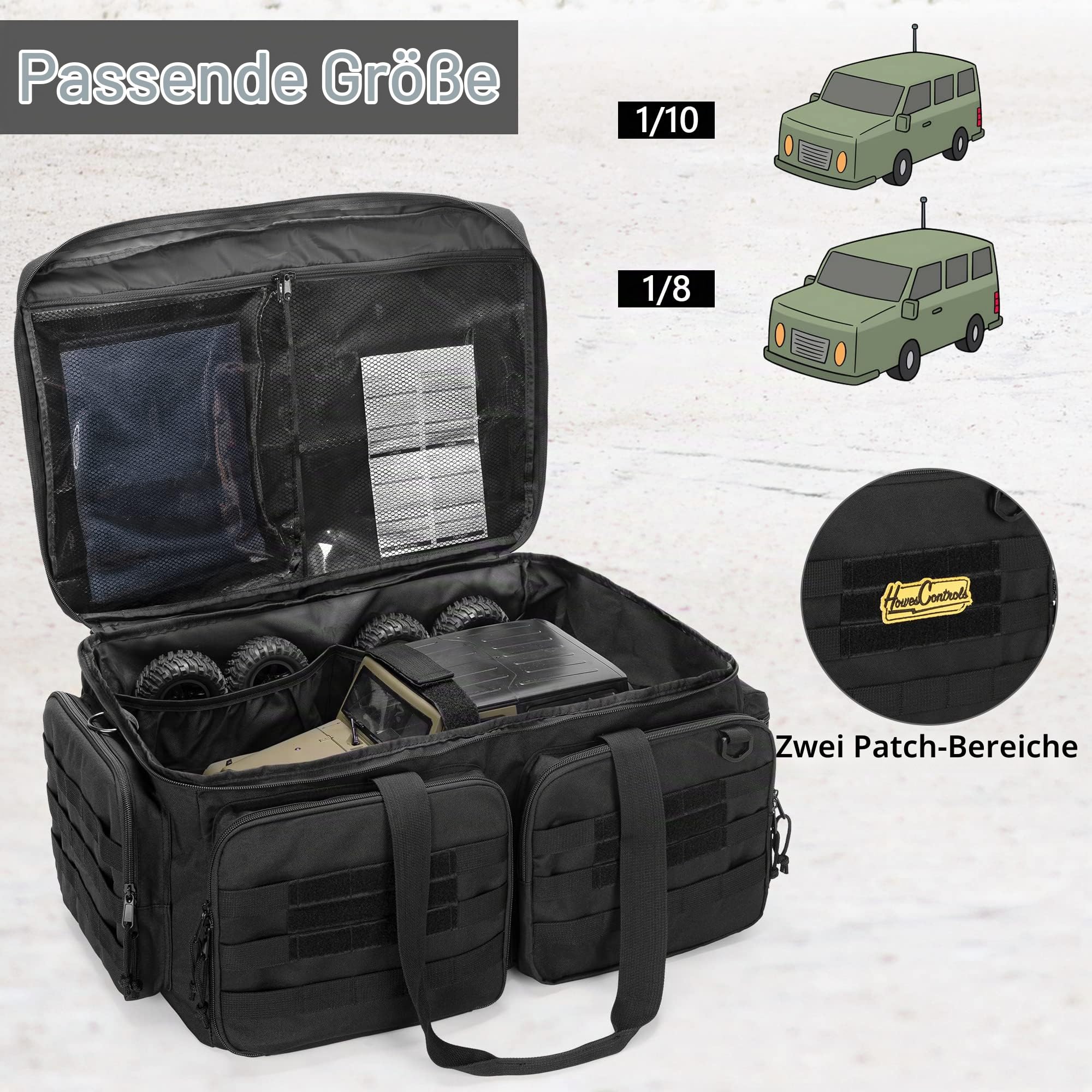 GOBUROS RC-Aufbewahrungstasche für 1/8 & 1/10-Autos, RC-Tragetasche | mit unterer Solider Schindel zur Unterstützung und Mehreren Taschen für RC-Werkzeuge