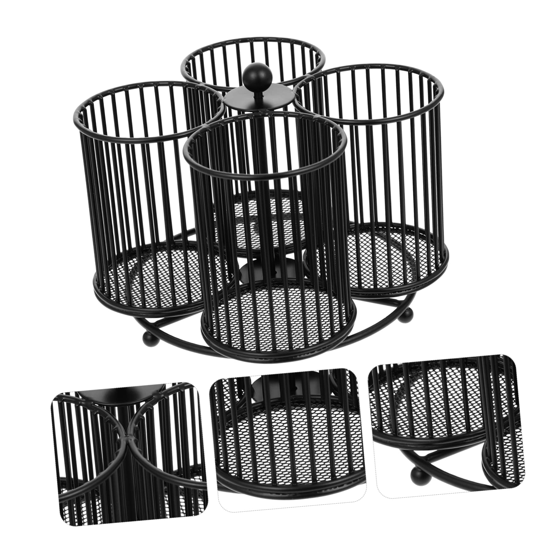 SHINEOFI Porta Penne da Scrivania Rotante in Ferro Nero a Quattro Scomparti | Organizer Multiuso, Design Unico, Presa Confortevole, Uso su Tavolo o Piano Lavoro