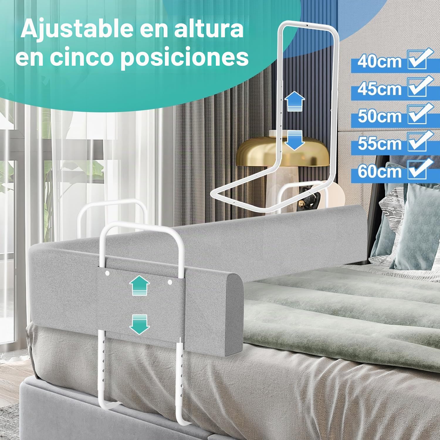Barrera de cama 200cm Protector de cama barandilla anticaídas cama para niños deformable protección bordes de cama altura ajustable barandilla de seguridad cama con somier barandilla cama