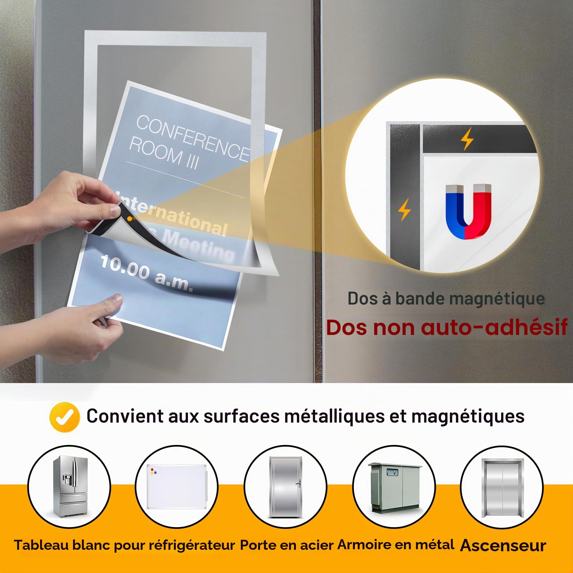 Lot de 20 porte-panneaux magnétiques A4 pour réfrigérateur, cadres d'affichage magnétiques pour tableaux blancs et surfaces métalliques, cadre photo, support pour papier documentaire, Argent