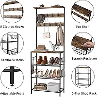 Vista 5 de HOMEFORT Coat Rack with Shoe Storage, 5-Tier Shoe and Coat Rack with 9 Clothes Hooks, Freestanding Hall Tree Organizer for Entryway, Bedroom, Rustic