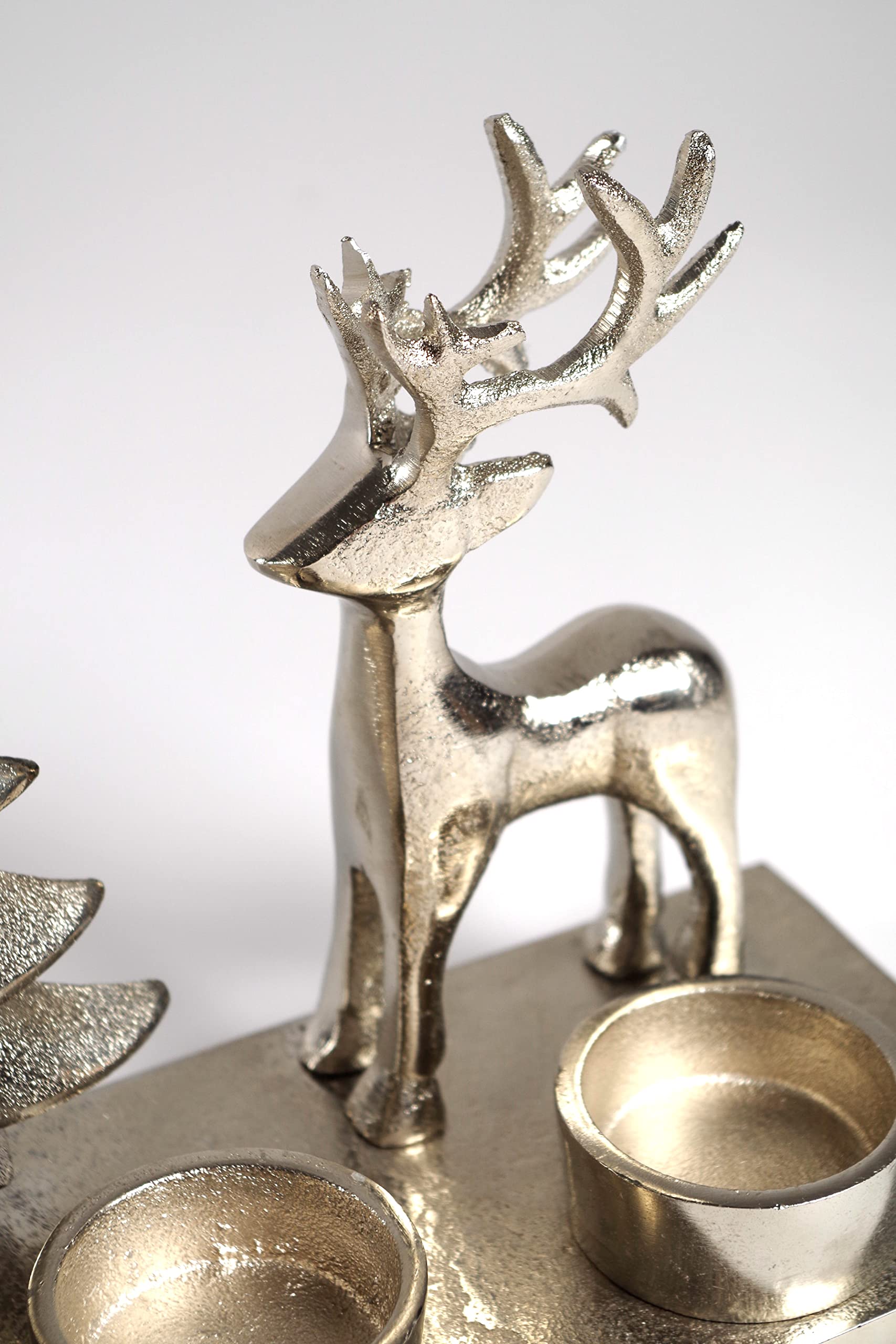 Kobolo Kerzenhalter Teelichthalter -Weihnachtsbaum+Rentiere- Metall - Silber - 33x10x17 cm