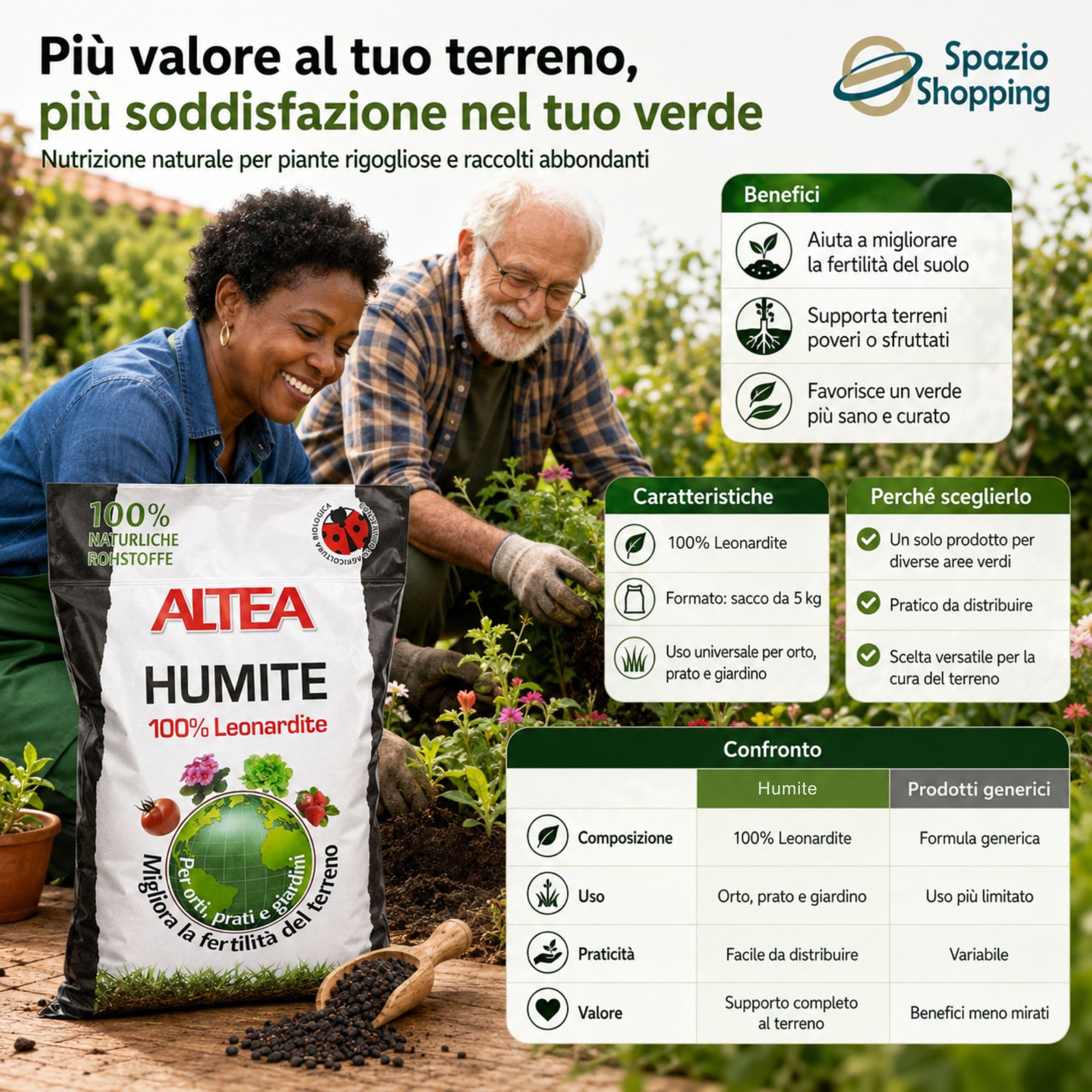 Altea Humite - Leonardita 100% para césped, huerto y jardín, mejora la fertilidad del suelo, ácido húmico y ácido fúlvico, saco de 5 kg (2) | Fertilizante para huerto, césped y jardín, mejora la fertilidad del suelo, 68% de materia orgánica, con ácidos hú