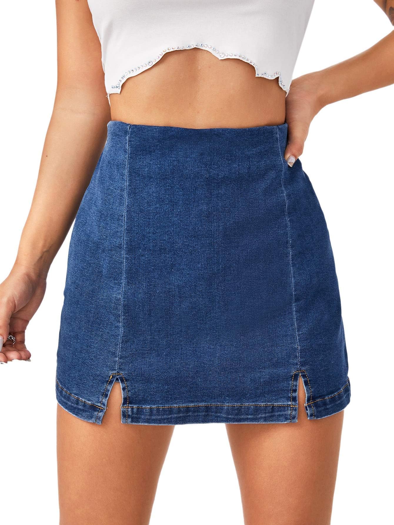 FloernsWomen's Casual Split Hem High Waist Denim Skorts Skirt Shorts