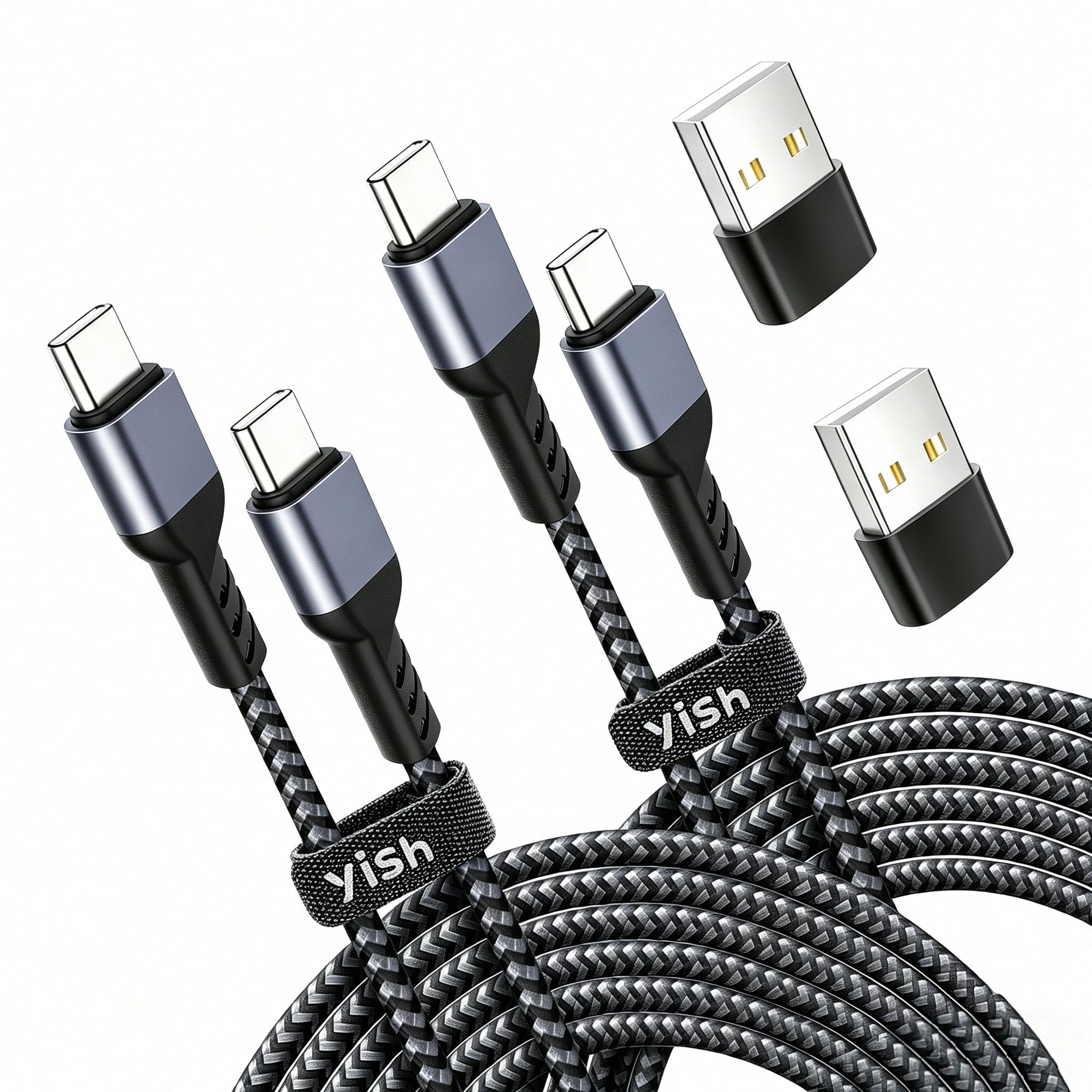 YISH USB C do USB C Kabel ładowarki：(2 sztuki/ 2m) 65W USBC do C Kabel ładowarki Szybki ładunek 3A Pletaczony Typ Cad Dane Kompitalne z iPhone 17 16 15 Pro Max SAMSUNG S26 S25 S24 iPad MacBook Pro/Air