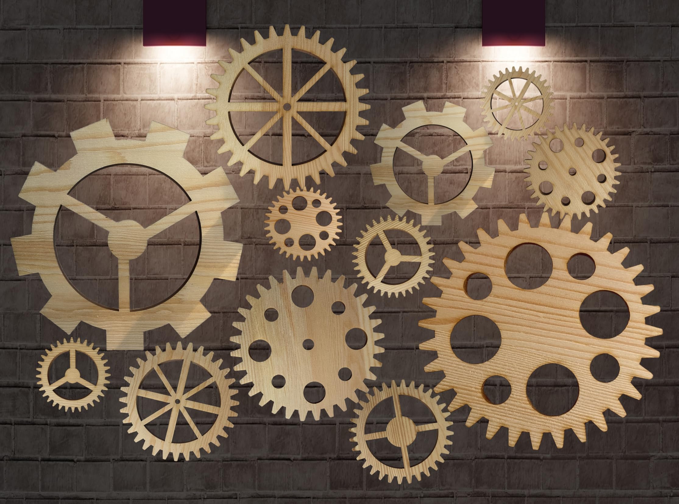 AMQUAL 12PCS Wooden Gear Wheels, Steampunk Industrial Wall Decor, Vintage Wood Gear Set for Farmhouse, Bar, DIY Crafts (7.9–3.1in)