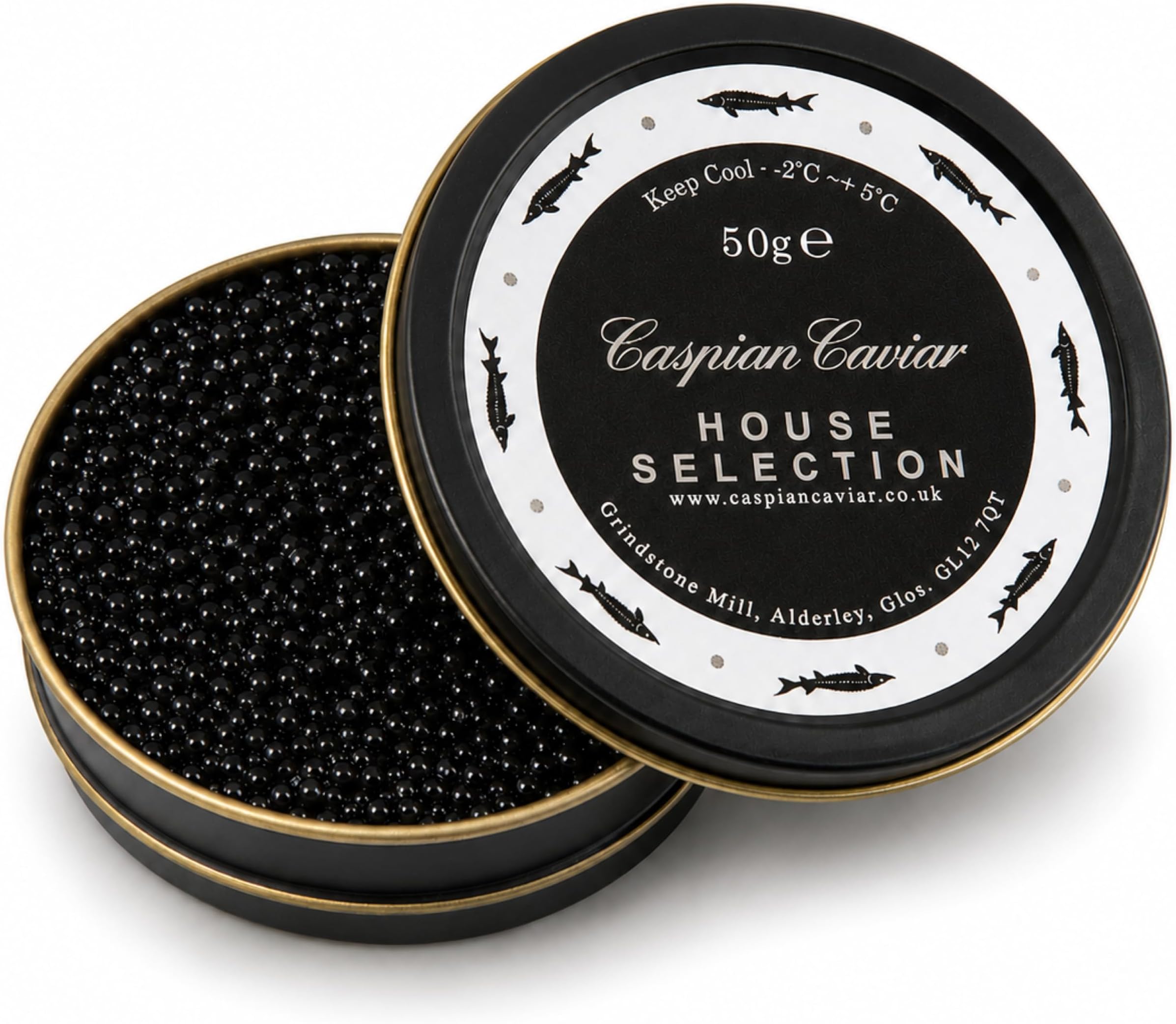 Caspian Caviar House Selection 50g | Premium Siberian Baerii Sturgeon | Rich, Nutty Flavour with Dark Eggs | Malossol Lightly Salted | Specially Selected by Caspian Caviar