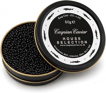 Caspian Caviar House Selection 50g | Premium Siberian Baerii Sturgeon | Rich, Nutty Flavour with Dark Eggs | Malossol Lightly Salted | Specially Selected by Caspian Caviar