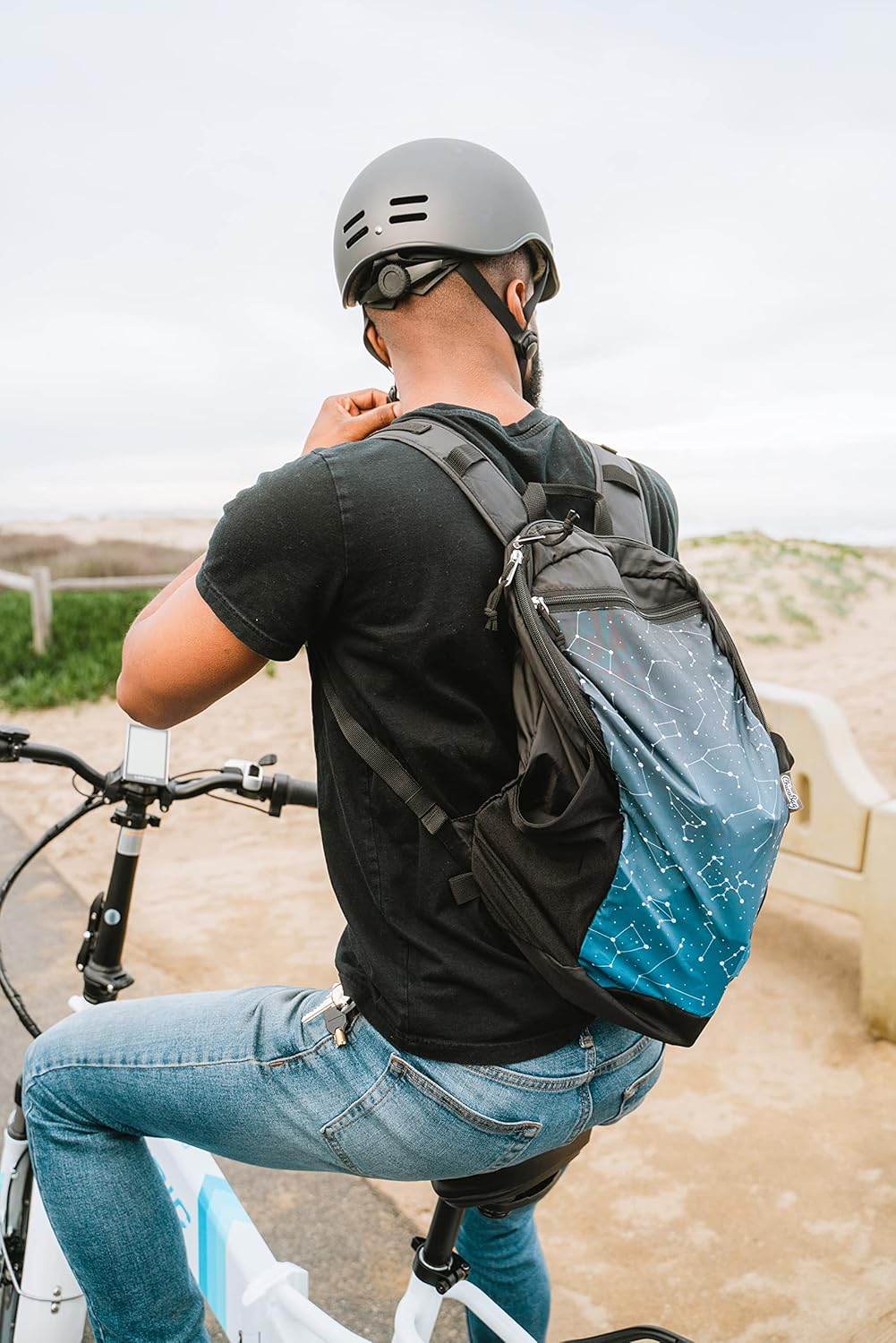 ChicoBag Travel Pack rePETe Recycled Backpack w/Built-In Pouch & Carabiner Clip | Perfect for Outdoor Activities | Eco-Conscious Packable Reusable Bookbag | Night Sky Constellations (Pack of 1)