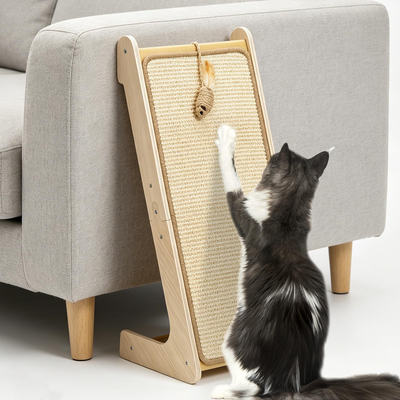 Dual-Use Kratzbrett Katze Sisal Kratzbretter L-förmiger Kratzpappe Groß 69cm Hohe Kratzpads für Wand, Ecke, Sofa, Mit Katzenspielzeug, Hochdichtes Verschleißfestes